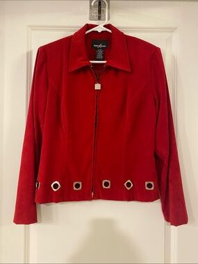 Positive Attitude Red Faux Suede Zip-Front Jacket
